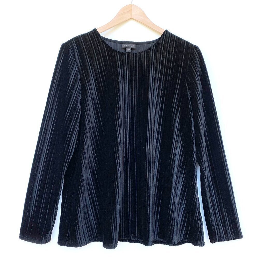 J. Jill Wearever Velvet Ribbed Textured Black Top Long Sleeve Size M